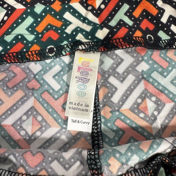 LuLaRoe Kaleidoscope Black Orange White Turquoise Dots Leggings Tall & Curvy TC - Picture 3 of 5